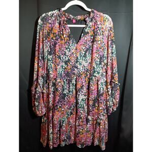 Vince Camuto Small Boho Floral Peasant Mini Dress Prairie Spring Sheer Sleeve